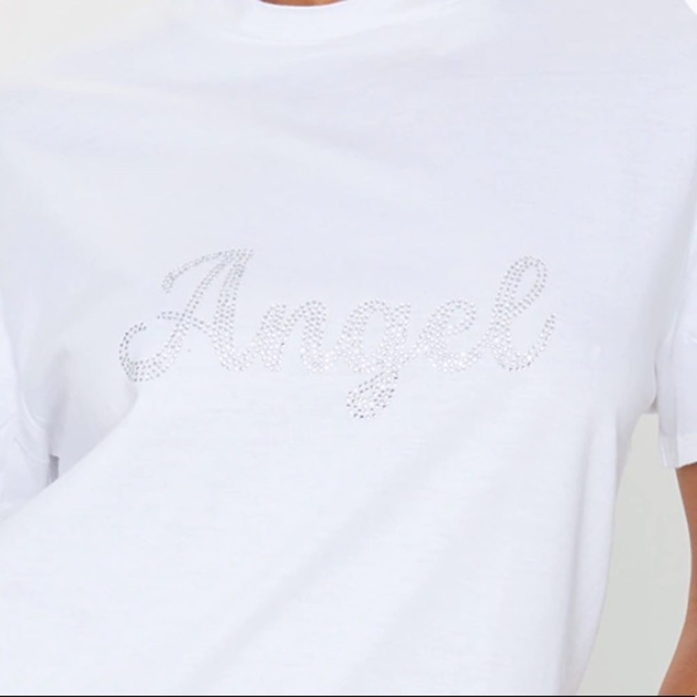 PrettyLittleThing “Angel” White Rhinestone Shirt Dress, Size 12